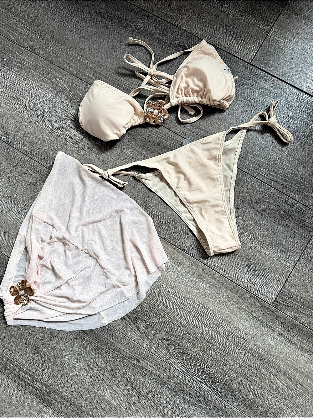 Cream Bikini Set with Cover-Up Size Medium